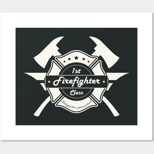 First Class Firefighter! Retro Career Gift Wall Art by Just Kidding Co.